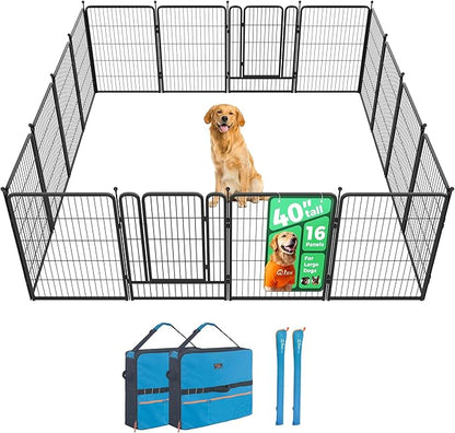 FXW Rollick Unleashed Dog Playpen for Indoor, Yard, RV Camping, 40 inch 16 Panels Dog Pen with Playpen Storage Bag (2 Packs) for Medium and Large Dogs, Black│Patented