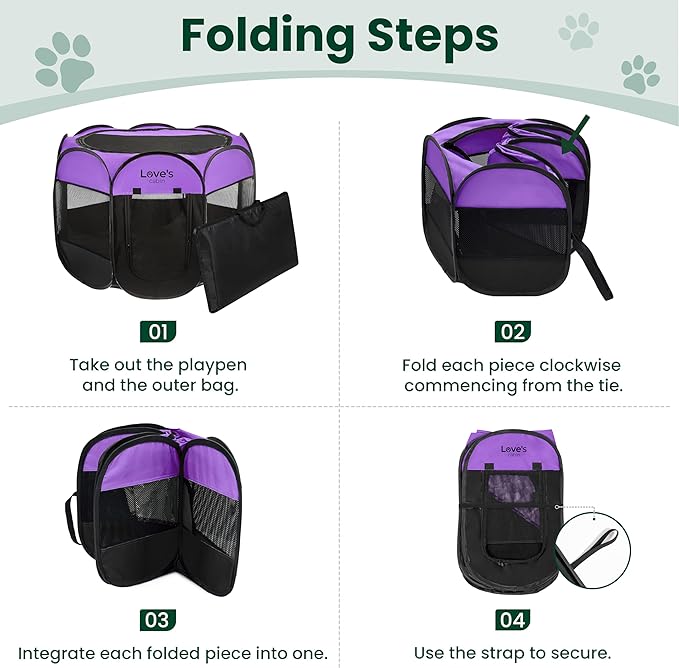 Love's cabin Pet Puppy Dog Playpen, Small Dog Tent Crates Cage Indoor/Outdoor, Portable Playpen for Cat, Foldable Pop Up Dog Kennel Playpen with Carring Case, Removable Zipper Top, Purple