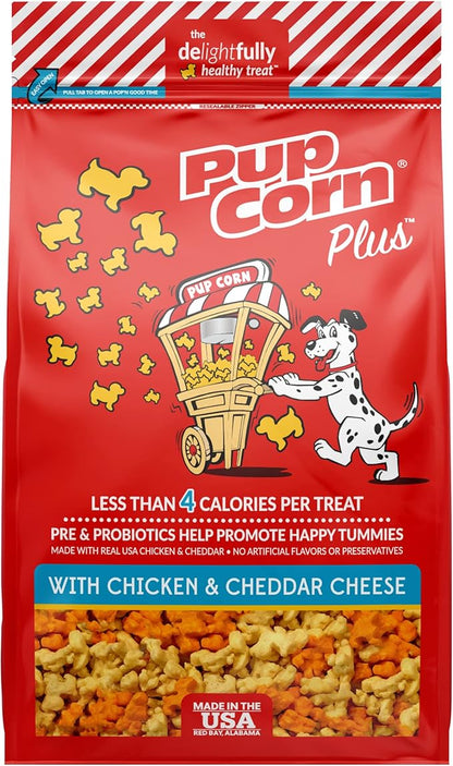 Pup Corn Plus - Puffed Dog Treats with Prebiotics and Probiotics - Chicken & Cheddar Cheese (24oz) - Made in USA