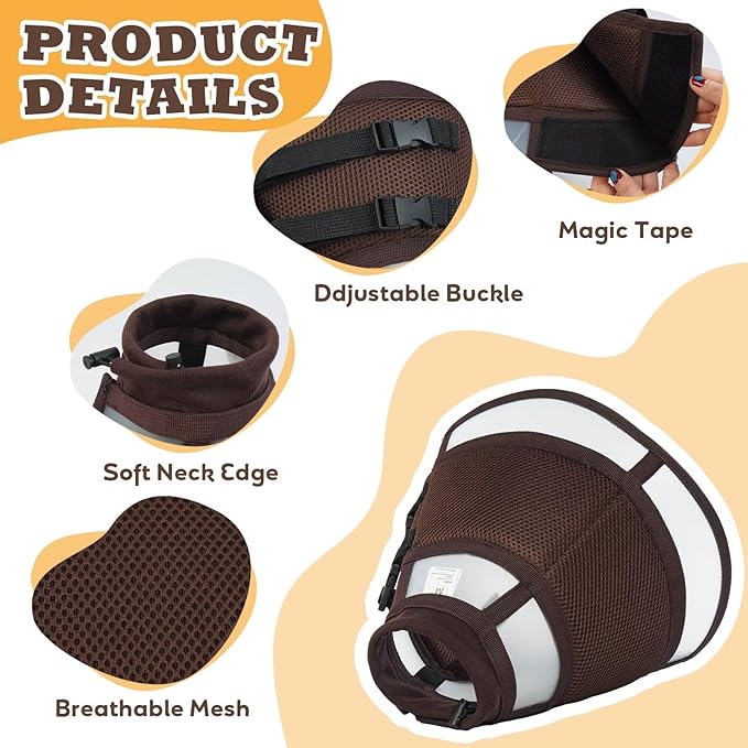 Soft Dog Cone for Dogs After Surgery,Foldable Dog's Cone Collar,Adjustable E Collar Alternative to Stop Licking,Pet Cones for Dog,Doggy Surgery Collar,Dogs Recovery Collars & Cones,Brown,L