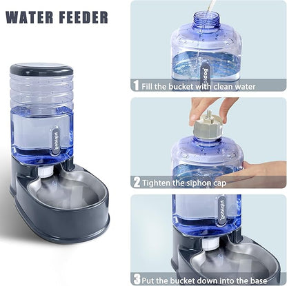 UniqueFit Cats Dogs Automatic Food Feeder and Water Dispenser Set 3.8L with Stainless Steel Bowl