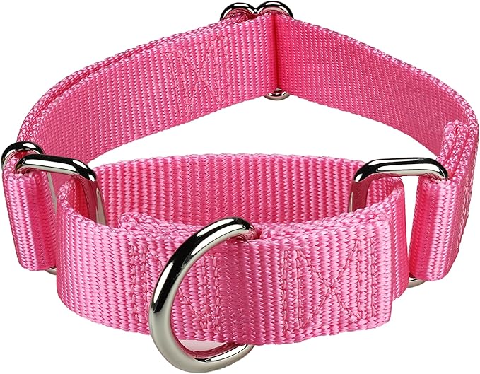 Mikivery Martingale Dog Collar Nylon Adjustable and Safety Training Colourful Comfortable Metal Buckle Pet Collars for Small Medium and Large Dogs(BabyPink,L)
