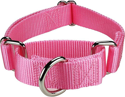 Mikivery Martingale Dog Collar Nylon Adjustable and Safety Training Colourful Comfortable Metal Buckle Pet Collars for Small Medium and Large Dogs(BabyPink,L)