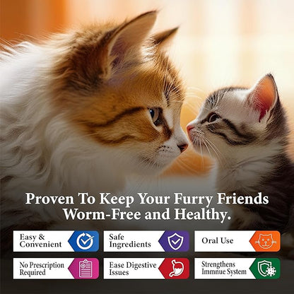 No More Worms in Cats and Kittens- Dewormer for Cats and Dewormer for Kittens - 60mls Chicken Flavour with 3ml Dropper