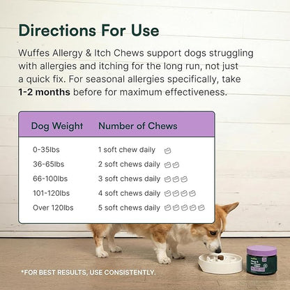 Wuffes Allergy & Itch Soft Chews, Dog Allergy Support with Colostrum, Vitamin E and Omega 3s for Dogs, Non-Drowsy Immune and Itchy Skin Support for All Dogs, 60 Soft Chews (12 oz)