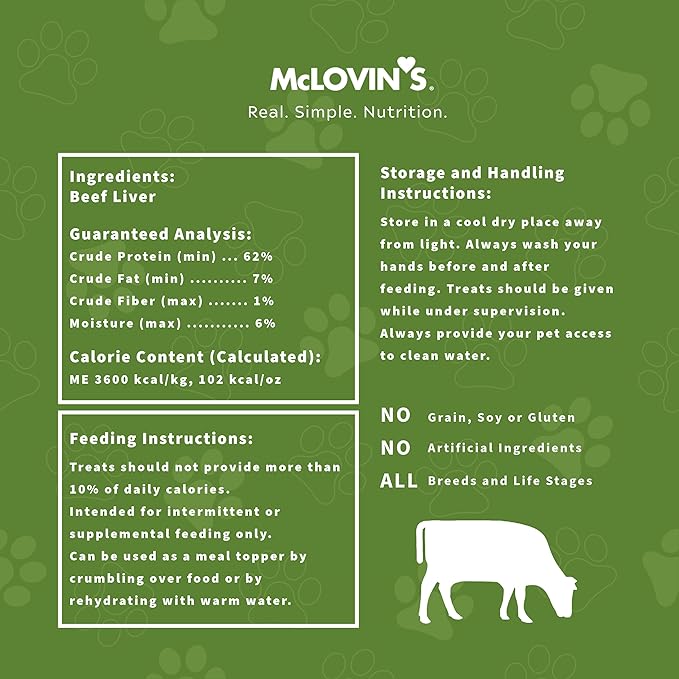McLovin's Pet Freeze Dried Raw Beef Liver Dog Treats and Toppers, 14 oz. - Single Ingredient, Grain-Free, Gluten-Free, High-Protein Treat – Healthy Dog Training Treats