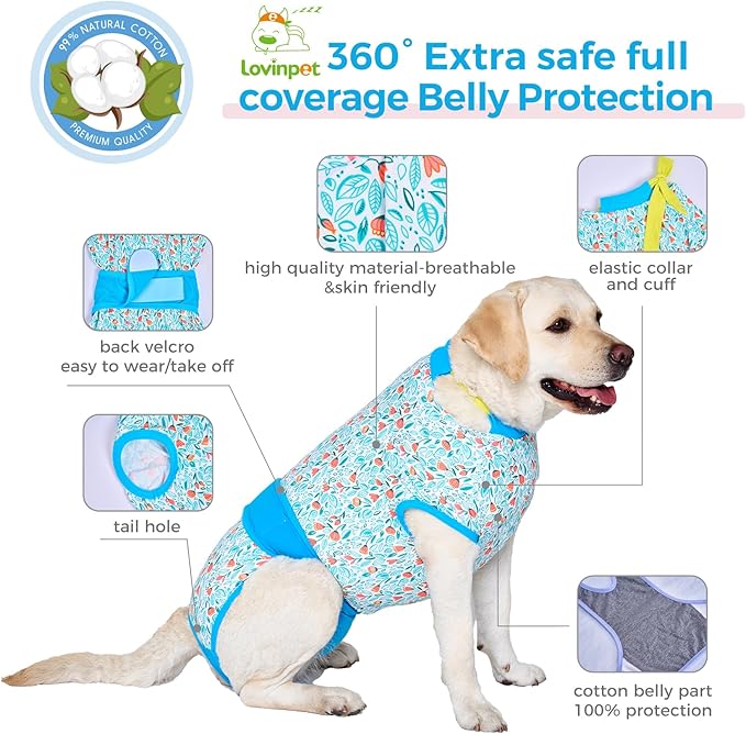 LovinPet Dog Surgical Recovery Suit Female - Anti Shedding Products for Dogs Female & Male Anti-Licking Protection Full Body Coverage for Anti-Shedding