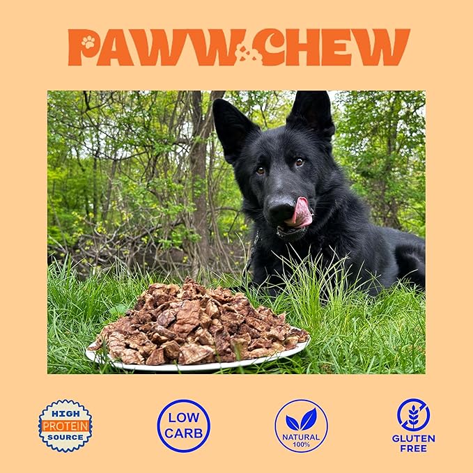 PAWW CHEW Beef Lung Dog Treats - 100% Natural, Single Ingredient, (1 Pound) Made in the USA, Dried & Dehydrated, High Protein, High Value Dog Training Treats, Grain Free, Low-Odor Free for All Breeds