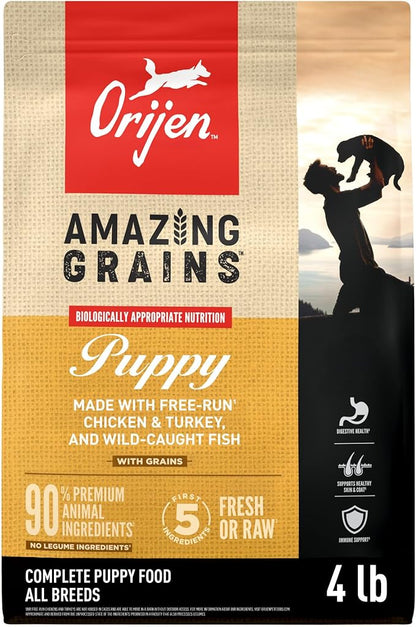 ORIJEN Amazing Grains High Protein Dry Dog Food Puppy Recipe 4lb Bag