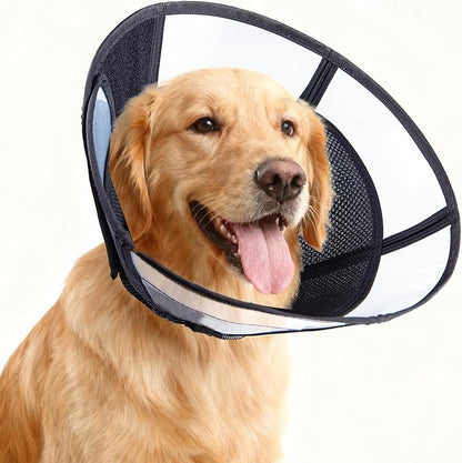 Soft Dog Cone, Stop Licking Deep Pet Recovery Collar After Surgery for Large Medium Dogs, Clear Plastic Breathable Elizabethan Head Neck Circle, Adjustable Comfortable Cones 28cm Long (ML Black)