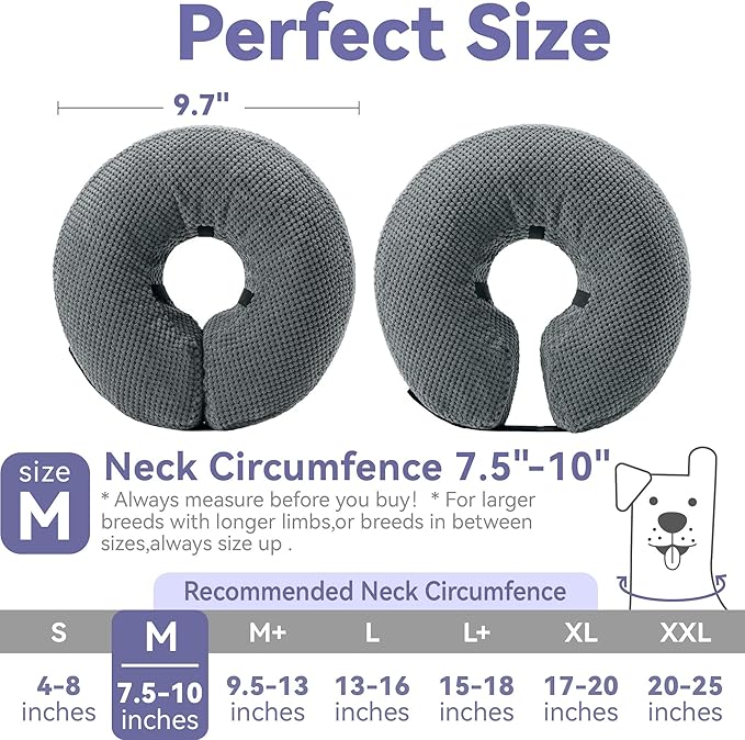 Loflaze Soft Inflatable Dog Cone Alternative - Neck Donut E Collar for Large, Medium, Small Dogs & Cats - Post Surgery Recovery Collar to Stop Licking - Grey