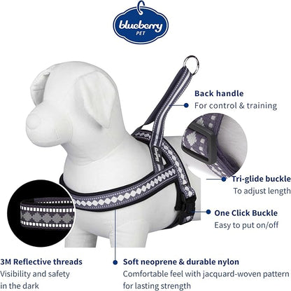 Blueberry Pet 4 Colors Soft & Comfy 3M Reflective Jacquard Padded Dog Harness, Chest Girth 20.5" - 26", Purple Grey, Medium, Adjustable Harnesses for Dogs