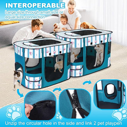 Dog Play Pen Indoors, Pink Crate, Dog Pen,Portable Foldable Playpen Indoor for Small/Medium Dogs, Puppy Cat Pet Playpen, Exercise Kennel Tent Crate