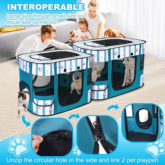 Dog Play Pen Indoors, Pink Crate, Dog Pen,Portable Foldable Playpen Indoor for Small/Medium Dogs, Puppy Cat Pet Playpen, Exercise Kennel Tent Crate