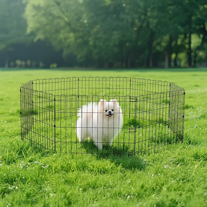 Amazon Basics Foldable Octagonal Metal Exercise Dog Playpen, Indoor/Outdoor Pet Fence, No Door, 8 Panels, Extra Small, 24 x 24 Inches, Black