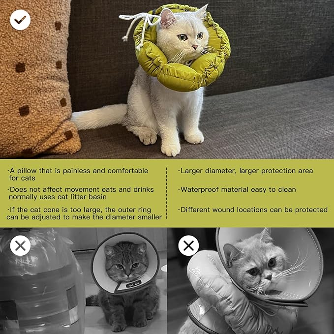 H HIDREAM Soft Cat Cone Collar， Cute Adjustable Cat Recovery Collar，Elizabethan e Collar that can Protect Head and Foot Wounds，Green Flower All-Season Style