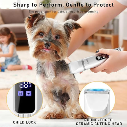 Dog Clippers for Grooming, 4 in 1 Dog Grooming Kit Hair Clipper with LCD Display, Dog Trimmer for Grooming, Dog Hair Trimmer for Paw Nail Grinder,Shaver Grooming Supplies for Pet Cats Dogs