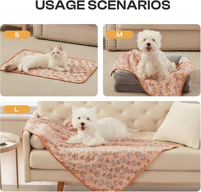 Luciphia 1 Pack 3 Blankets Super Soft Fluffy Premium Fleece Pet Blanket Flannel Throw for Dog Puppy Cat Paw Brown/Pink/White Small(23x16 inch)