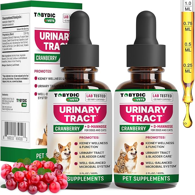 Cat & Dog Natural UTI Support & Urinary Tract Infection Treatment with Cranberry - Kidney + Bladder Support Supplement - Best for Urine Incontinence - Pet Renal Health (2 Pack (60ml + 60 ml))