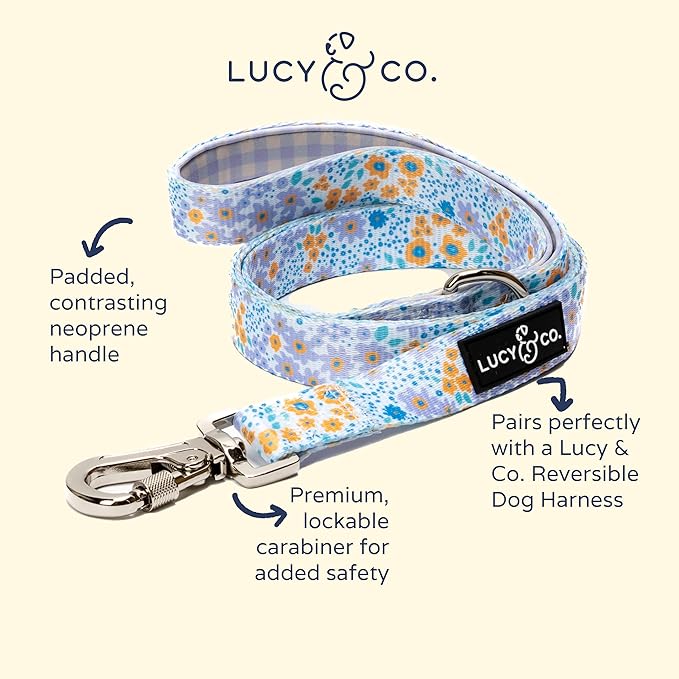 Lucy & Co. Designer Dog Leash - Pet Accessories - Thick Dog Leash - Padded Handle for Comfort - Among The Wildflowers - 5 Foot (Purple Floral, Small)