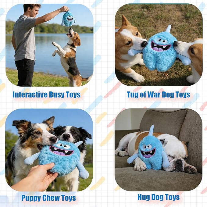 Plush Squeaky Dog Toy, Crinkle Stuffed Dog Toy Keep Them Busy Tug of War Birthday Dog Chew Toy for Small Medium Large Dogs (Light Blue)