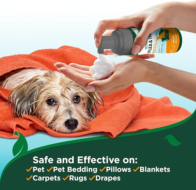 Vet’s Best Waterless Flea and Tick Dog Bath – Natural Flea & Tick Prevention – Dog Dry Shampoo Spray with Essential Oils – Kills Pests on Contact – Made in USA – 8 oz