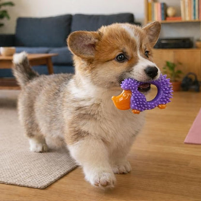Cutie Chewies Hedgehog Dental Dog Chew Toy — Multi-Textured, Massages Gums, Floats & Bounces for Teething Puppies & Small Dogs, 5" x 3.5" x 1"