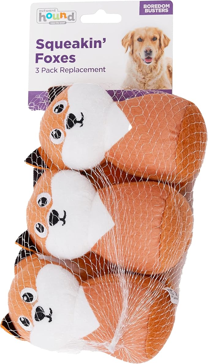 Outward Hound Squeakin' Fox Hide A Puzzle Plush Replacement Dog Toys - 3 Pack