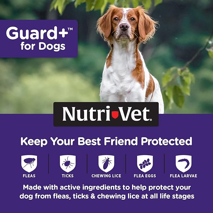 Nutri-Vet Guard+ for Dogs - Flea & Tick Prevention Treatment for Dogs 23-44 lbs. - Waterproof Topical- 90 Days of Protection - 3 Monthly Doses