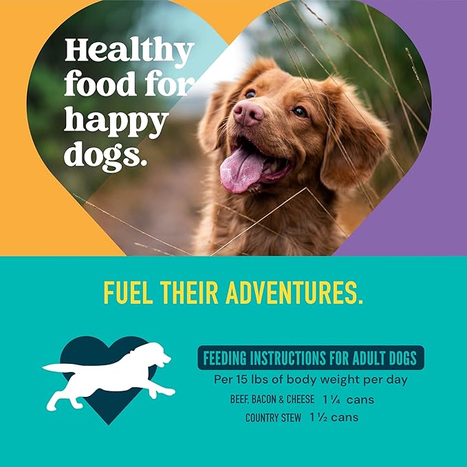 A Strong Heart Wet Dog Food Variety Pack, Beef Bacon & Cheese Dinner & Country Stew, Made with Real Beef, Made in The USA, 13.2 oz Can (Pack of 12)