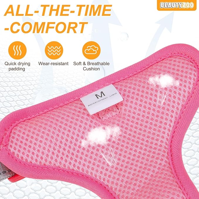 BEAUTYZOO No Pull Dog Harness Large, Adjustable Dog Harness and Leash Set -Easy Wearing with 3 Buckles/Control Handle,No Choke Soft Padded Reflective Pet Vest for Training Walking Hiking,Rose L