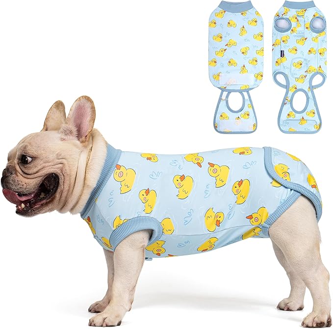cyeollo Recovery Suit for Dogs Surgery Suit Female Spay Soft Pet Onesie Bodysuit Male Dog Neuter, Small Dogs Surgical Recovery Shirt, Yellow Duck, S