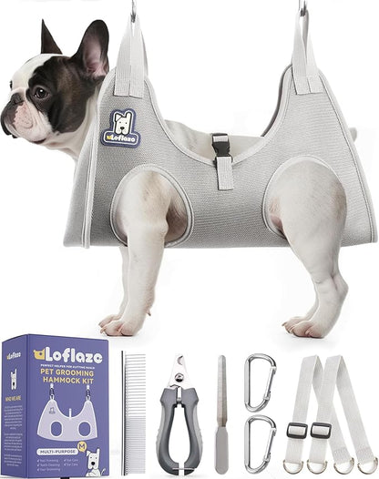 Loflaze Dog Grooming Hammock Harness for Dogs & Cats with Pet Nail Clipper Trimmer - Cat Hanger Sling for Trimming Clipping Nails- Dog Hammock Restraint Bag for Small Medium Large pet （ Purple M）