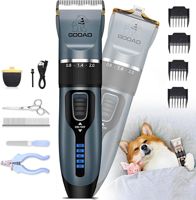 Dog Clippers Grooming Kit and Paw Trimmer,Cordless,Low Noise, Electric Quiet,Rechargeable, Dog Trimmer Grooming, Pet Hair Clippers for Thick Coats,Shaver for Small and Large Dogs Cats(Blue)