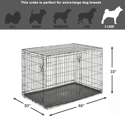 Midwest Homes for Pets 48-Inch New World Crate for Extra-Large Breeds, 90-110 lbs, Double Door Folding Dog Crate, Leak-Proof Tray & Secure Latches, Portable, Durable & Easy to Assemble