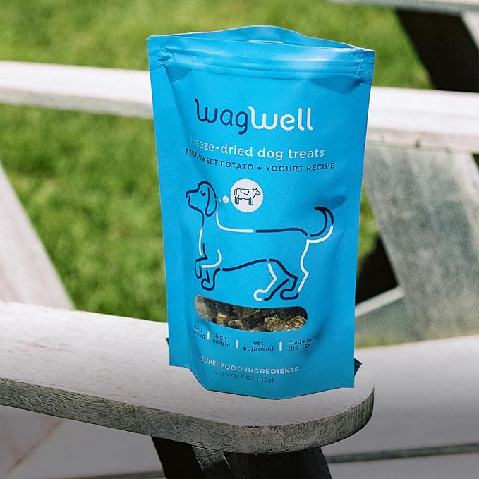 WagWell Freeze Dried Dog Treats, Beef + Yogurt + Sweet Potato Flavor | Training Treats, Food Topper, Healthy Snack for Dogs | Human Grade, Grain Free, High Protein | Made in USA | 4 oz Bag, 1 Pack