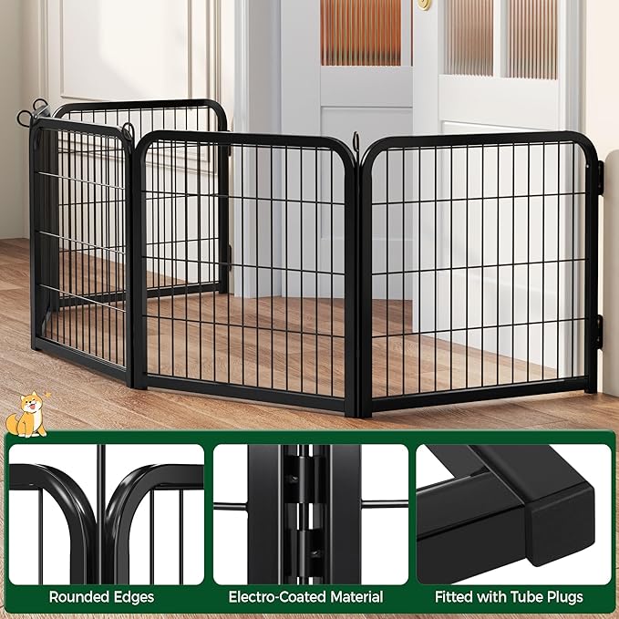 Yaheetech Dog Playpen, 24 inch 4 Panels Dog Pen for Indoor Heavy Duty Puppy Exercise Pen Metal Pet Fence for RV Camping/Yard/Garden