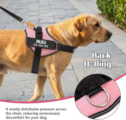 MUMUPET Custom Dog Harness Vest with 2 Personalized Name & Phone Patches, No Pull Reflective Adjustable with Handle, Soft Breathable Padding for Small Dogs (Pink, S)