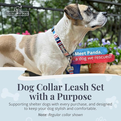 Lucky Love Dog Martingale Dog Collar & Leash - Adjustable, No-Slip, Durable, Comfortable, Soft Webbing, & Stylish Patterned Collar & Leash Set for Male and Female Dogs - Linus Combo, Large