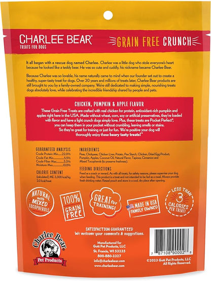 Charlee Bear Crunch Grain Free Dog Treats, Chicken, Pumpkin and Apple, 8 Ounce Resealable Bag, Low Calorie Training Treats for Dogs, Limited Ingredient, Healthy, Crunchy Dog Snacks, Made in USA