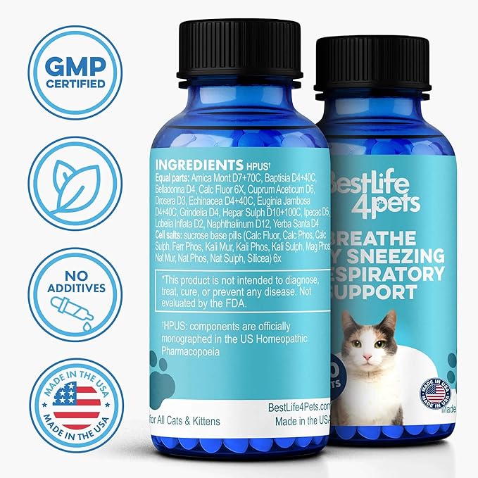 Cat Respiratory Comfort Supplement - Natural Breathe Easy Feline Support for All Seasons, Coughing, Occasional Nasal Stuffiness and Sneezing - 400 Odorless, Easy-to-Administer Tasteless Pills