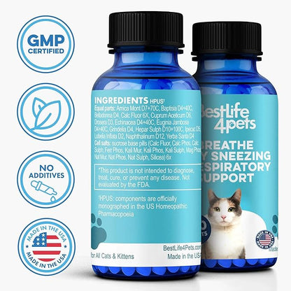 Cat Respiratory Comfort Supplement - Natural Breathe Easy Feline Support for All Seasons, Coughing, Occasional Nasal Stuffiness and Sneezing - 800 Odorless, Easy-to-Administer Tasteless Pills