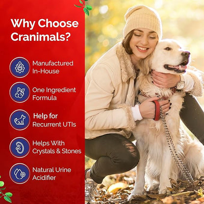 Cranimals Cranberry Powder for Dogs UTI Supplement 6 Month Supply, Prevents UTIs, Incontinence and Struvite Stones, Replaces antibiotics & Prescription Diets, clinically Tested.