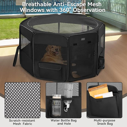 PETSFIT 45.5" Dog Playpen Indoor/Outdoor-Jump-Proof 28.5" Height with Removable Waterproof Mat & Zippered Roof | RV, Camping, Travel Dog Pen | Whelping & Cat Observation Space(45.5"L x 45.5"W x 28.5H)