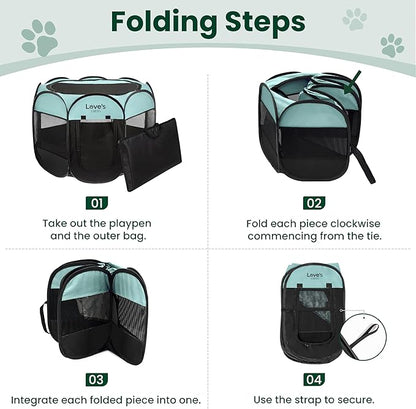 Love's cabin Pet Puppy Dog Playpen, Small Dog Tent Crates Cage Indoor/Outdoor, Portable Playpen for Cat, Foldable Pop Up Dog Kennel Playpen with Carring Case, Removable Zipper Top, Green