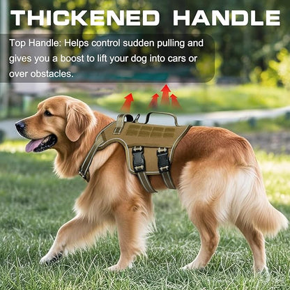 Small Dog Harness, Heavy Duty Tactical No Pull Dog Harness, No Choke, Easy On and Off Pet Vest with Molle System, Adjustable Reflective Dog Vest with Breathable Padded for Walking Hiking Training