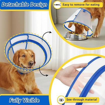 Dog Cone to Stop Licking, Clear Recovery Collar with Detachable Zipper, Sturdy Elizabethan Collar for Large Medium Small Dogs, Soft Adjustable Cone After Surgery Patented, Blue M
