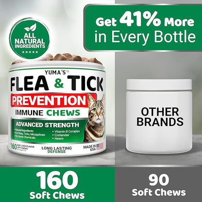 Flea Treatment for Cats - Flea and Tick Prevention for Cats - 160 Soft Treats - Natural Oral Supplement Pills for Kittens - All Breeds & Ages - Made in USA