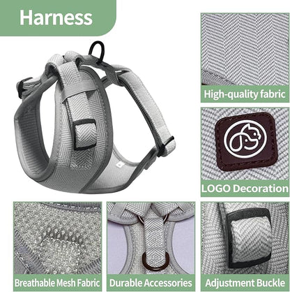 EVERKING 5-Piece Dog Travel Set, Adjustable Harness, Leash, Collar, Poop Bags, Bowtie for Small Medium Dogs, Beige, Breathable No-Pull Design (Slate Gray, XXS)