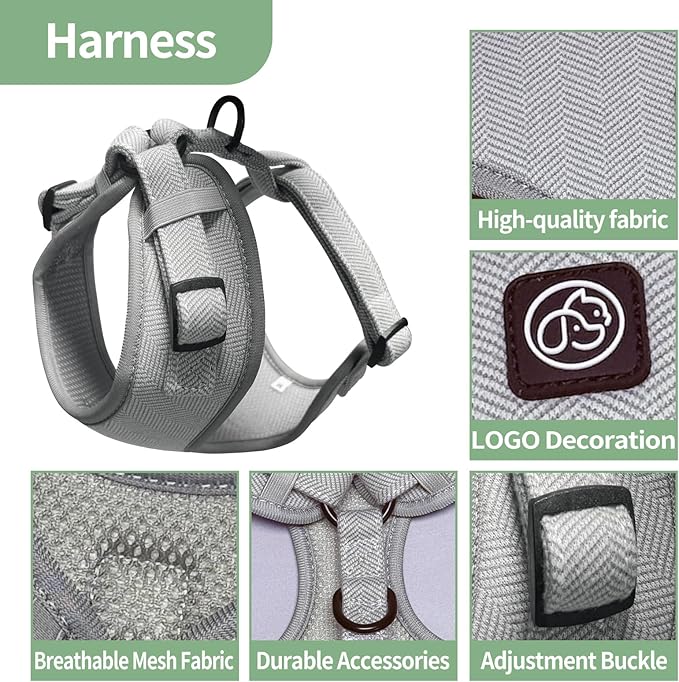 EVERKING 5-Piece Dog Travel Set, Adjustable Harness, Leash, Collar, Poop Bags, Bowtie for Small Medium Dogs, Beige, Breathable No-Pull Design (Slate Gray, M)